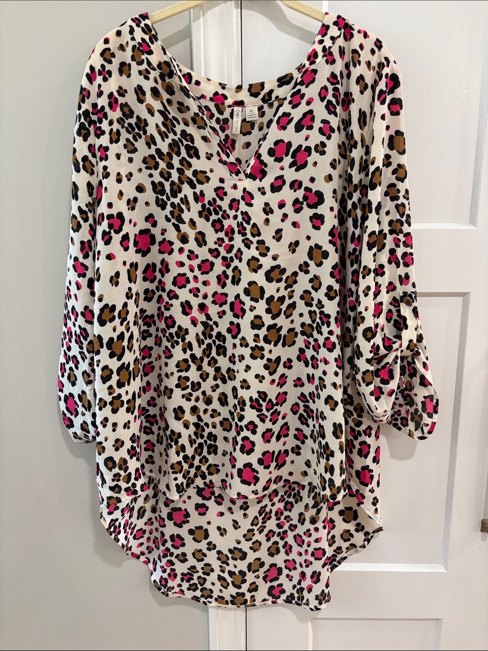 Cato White Tunic with Brown & Pink Leopard Print